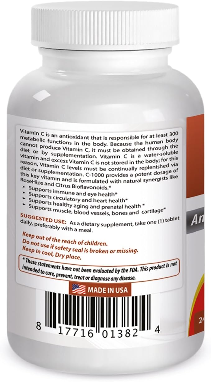 Best Naturals Vitamin C 1000 mg Tablets with Rose HIPS, Berry 240 Count (Pack of 1)