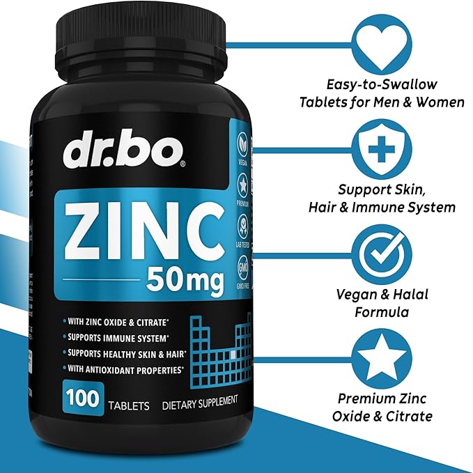 Zinc Supplements 50mg Tablets Supplement - Natural Pure Zinc 50mg Oxide Citrate Capsules Mineral Pills - Vitamin Support Energy Hair Skin Acne Vegan Vitamins for Men & Women - 100 Tablets for Adults