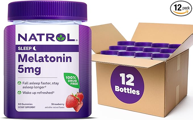 Natrol 5mg Melatonin Gummies, Sleep Support for Adults, Melatonin Supplements for Sleeping, 60 Strawberry-Flavored Gummies, 30 Day Supply (Pack of 12)