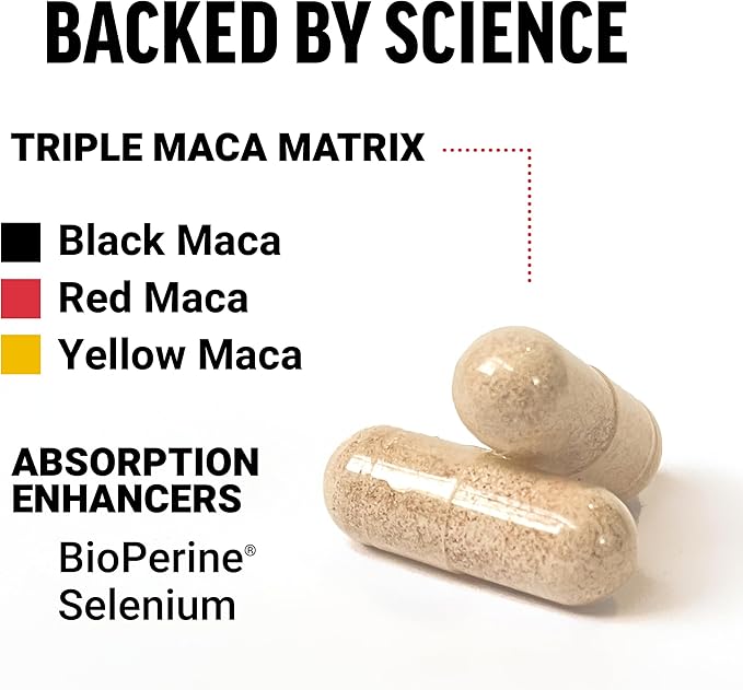 Force Factor Maca Max, Maca Root Capsules to Maximize Vitality & Performance, Made with Black Maca, Red Maca, & Yellow Maca Powder, Maca Root Powder, 2000mg, 120 Capsules