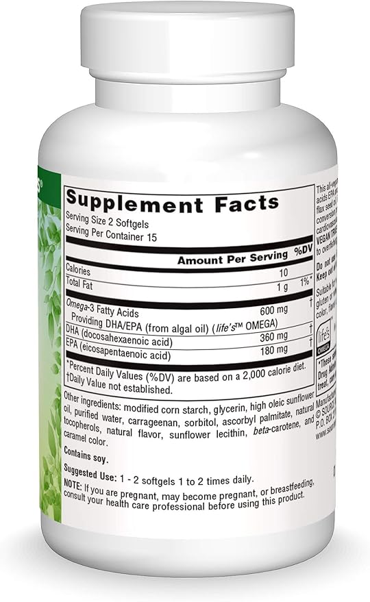 Source Naturals Vegan True, Non-Fish Omega-3s, EPA-DHA Supports Heart and Brain Health*, 300 mg - 30 Vegan Softgels