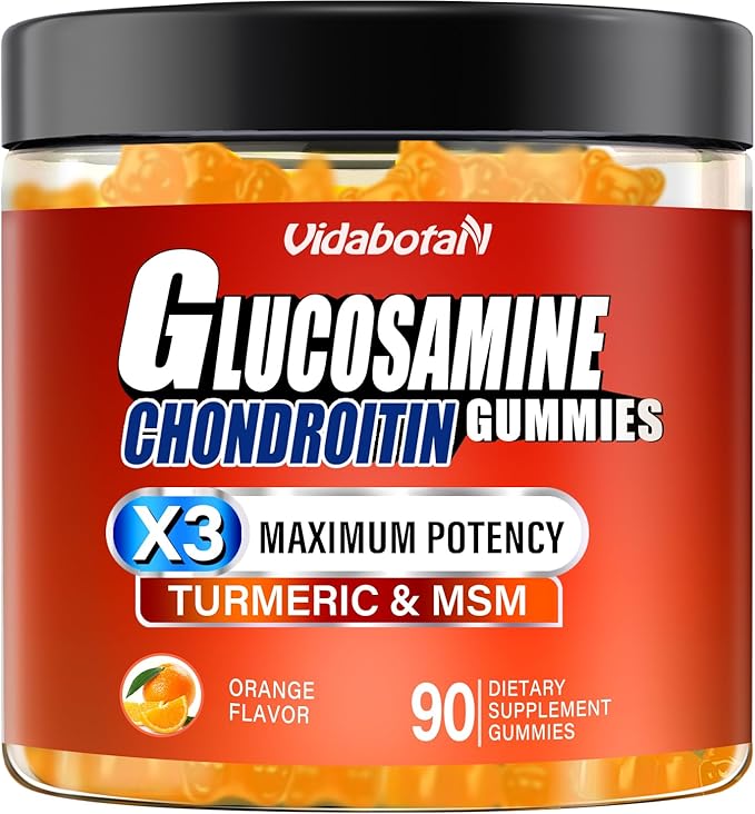 Sugar Free Glucosamine Chondroitin Gummgies, Extra Strength 1500mg with MSM &Turmeric, Orange Flavor, Gluten-Free Gummies (90 Count)