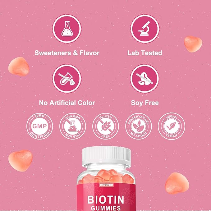 Biotin 10000mcg Keratin Collagen Gummies Supplements Hair Skin and Nails Vitamins Gummies Daily Hair Nail Growth & Strengthener Gummies for Women Vegan Biotin and Vitamin C Gummy 60 Count