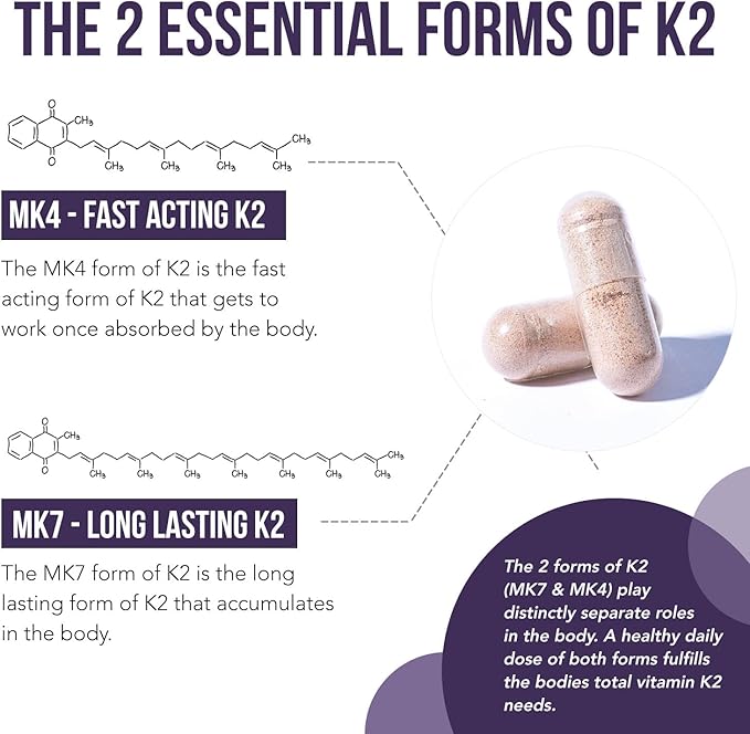 Total K2® | Vitamin K2 as MK7 & MK4 | Plus K1 & Vitamin D3 Cofactor - 620 mcg K2 per Serving - All-Trans MK7 from MenaQ7® - Full-Spectrum Vitamin K - Vegan, Organic Certified (60 Capsules)