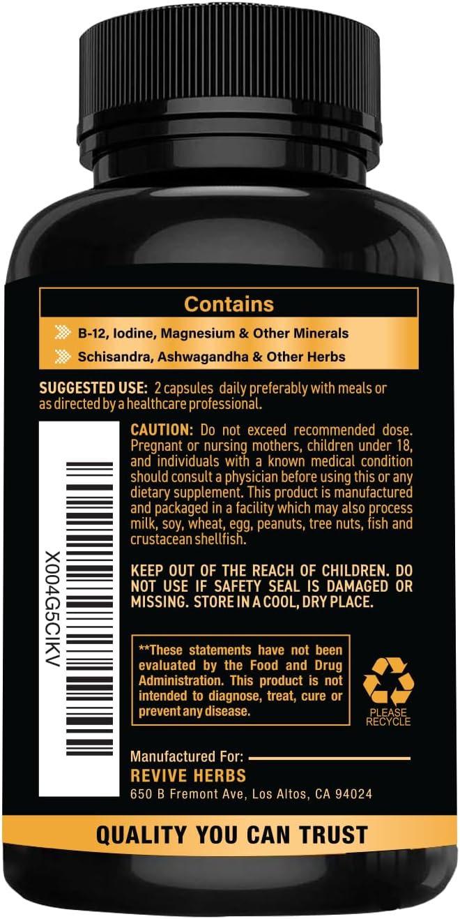 Thyroid Support: Powerful Blend of Ashwagandha, Iodine, Selenium, Magnesium, Zinc, Vitamin B12 & More for Optimal Health - 120 Capsules