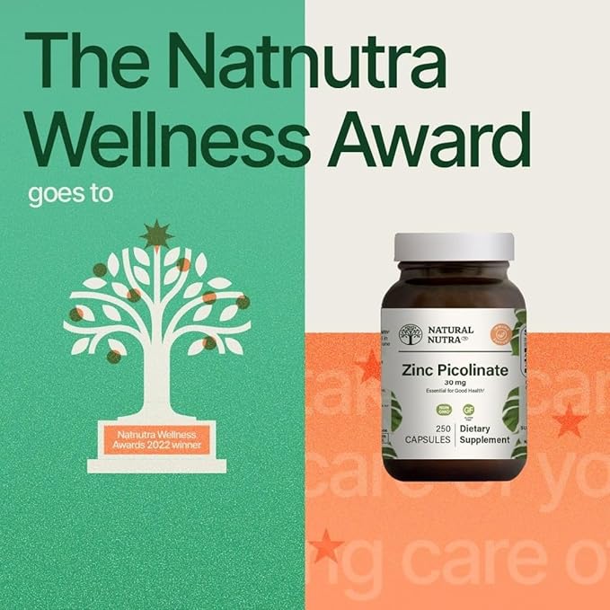 Natural Nutra Zinc Picolinate 30 mg, Double Strength, Raw and Pure, Highly Bioavailable Supplement for Growth and Immune Support, Helps Support Metabolic System, Decrease Common Cold 250 Capsule