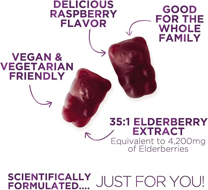 Sambucus Elderberry Immune Gummies - Daily Immune Support for Kids & Adults - Super Concentrated 35:1 Extract, Equivalent to 4200mg of Elderberries, Black Elder Berry Vitamin Supplement - 120 Gummies