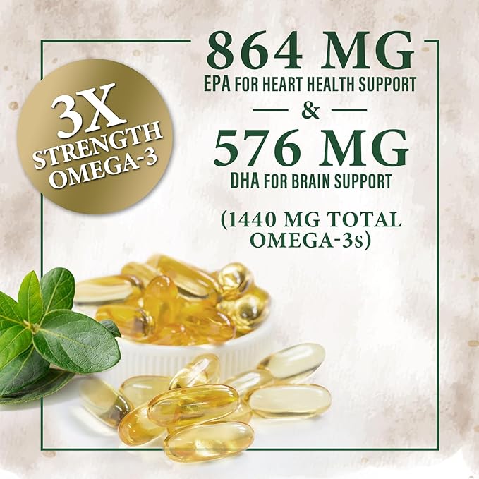 Nature's Peak Fish Oil 2400 mg - Triple Strength Fish Oil Supplement, Omega 3 Fish Oil w/EPA & DHA Fatty Acids for Healthy Heart Support, Burpless Omega 3 Supplements, 60 Day Supply - 120 Softgels