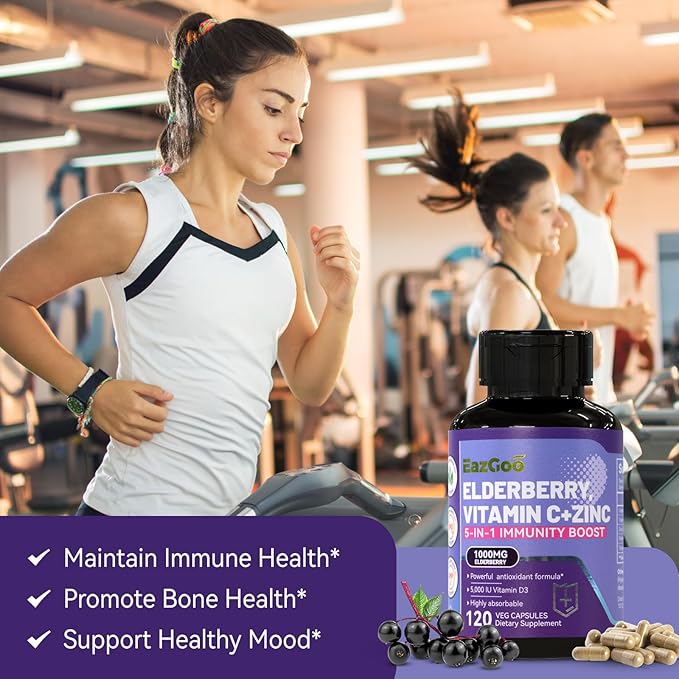 Sambucus Elderberry with Zinc & Vitamin C - 5 in 1 Immune Support Supplement, Non-GMO, 120 Vegetarian Capsules, 2 Months Supply