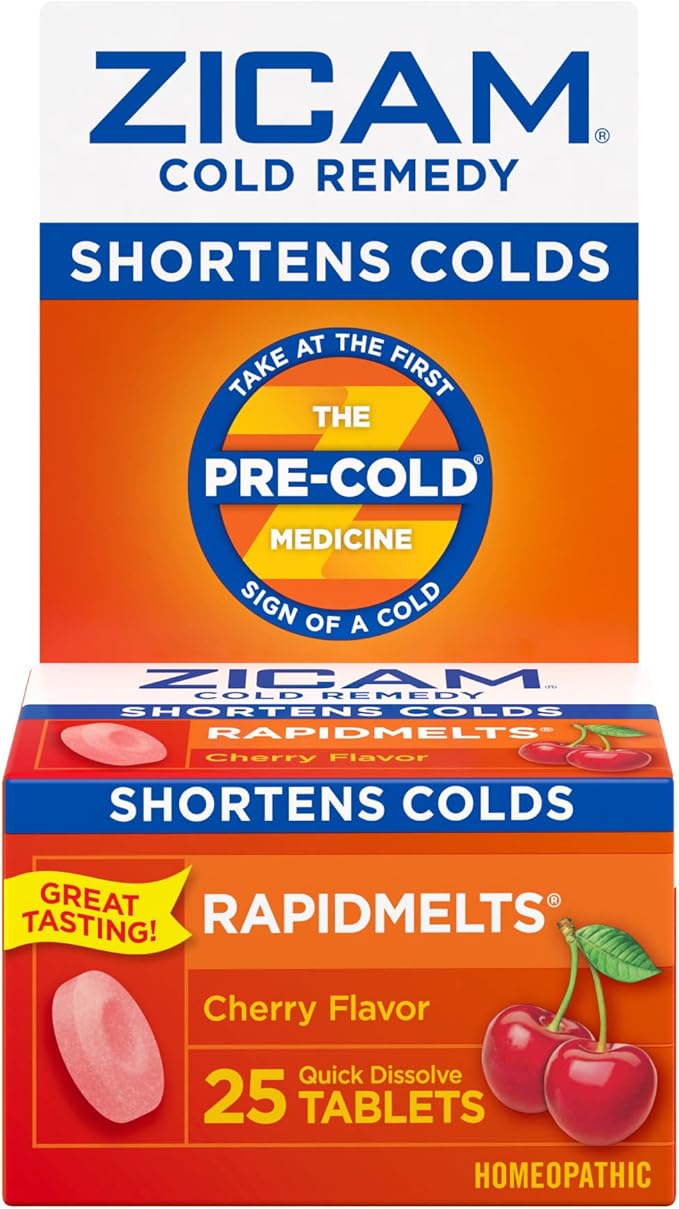 Zicam Cold Remedy Cherry Zinc Rapidmelts 25 Count and Zinc-Free Medicated Nasal Swabs 20 Count Bundle