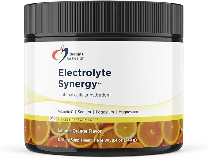 Designs for Health Electrolyte Synergy Powder - Hydration Support Drink Mix Powder Supplement with Vitamin C, D-Ribose + Antioxidants - Natural Lemon-Orange Flavor (30 Servings / 240g)