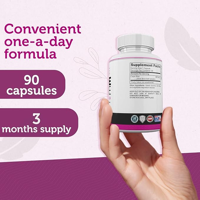 Pure Cape Aloe Herbal Laxative for Constipation Relief - Healthy Bowel Movement - Natural Colon Cleanse & Detox Dietary Supplement - Specially Designed for Women by Ladyme - 90 Capsules
