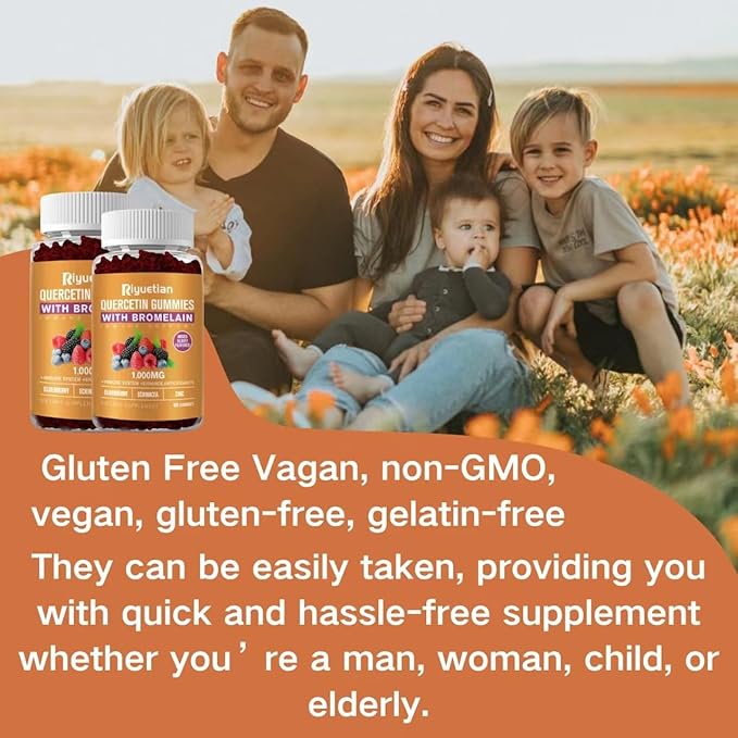 Quercetin with Bromelain, Zinc & Vitamin C - Cardiovascular,Aging Support Chewable Vitamins -Vegan - Pure Quercetin for Kids and Adults - Non-GMO 60 Count