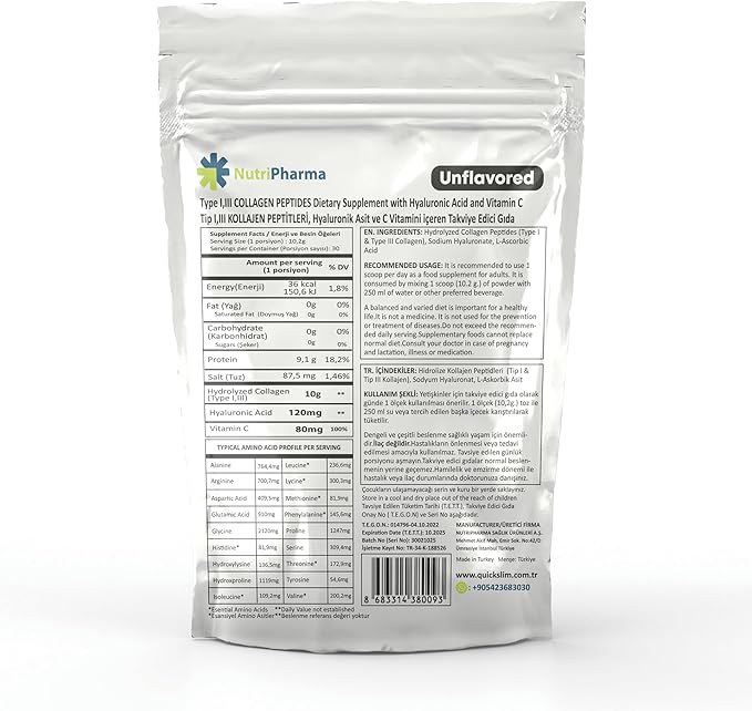 Collagen Peptides Powder with Hyaluronic Acid and Vitamin C, Promotes Hair, Nail, Skin, Bone and Joint Health, Unflavored Collagen Protein Powder, 30 Servings, 10,8 oz