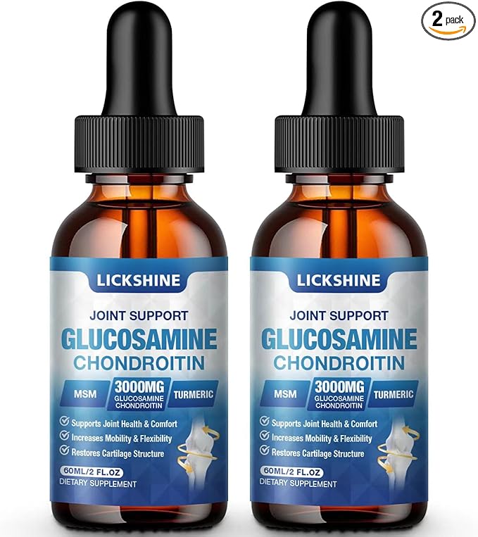 2 Pack Glucosamine Chondroitin MSM Liquid Drops - Extra Strength Joint Support Supplement for Adults with Quercetin Boswelia, Bromelain, Hyaluronic Acid, Antioxidant Immune Support (4 Fl oz)