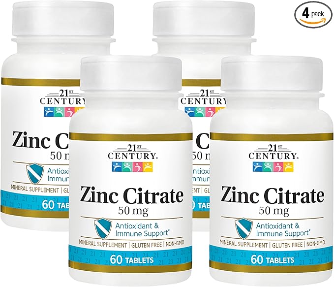 21st Century Healthcare Zinc Citrate Tablets 50mg, 60 Count (Pack of 4)