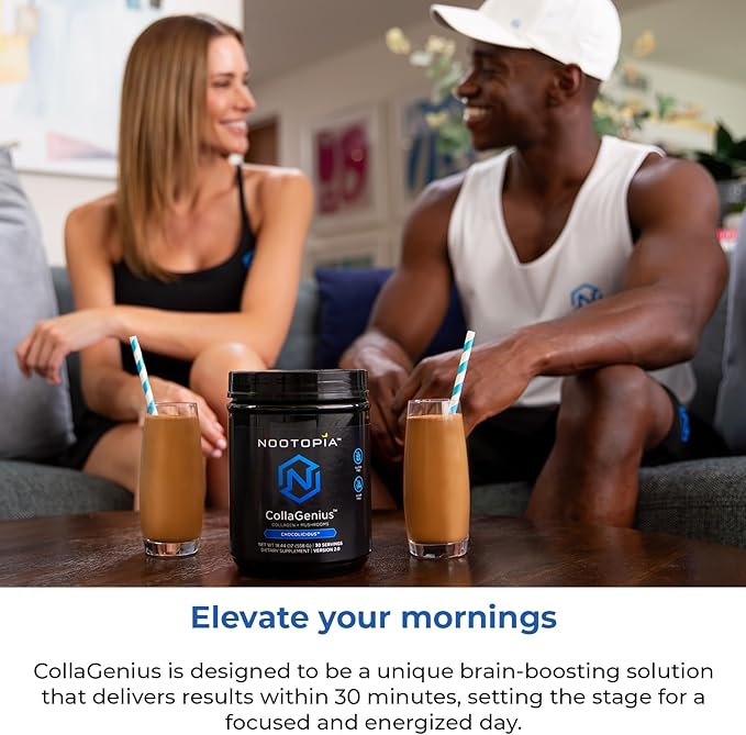 Collagenius v 2.0 - Blended Powder of 4 Mushrooms, Collagen & Superfoods - Brain Supplement Supports Focus, Memory, Hair, Skin - Salted Caramel 30 Servings