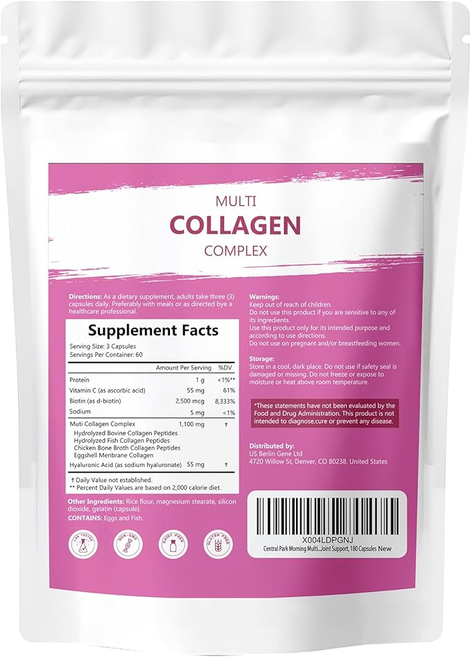 Multi Collagen Capsules for Women & Men - Hydrolyzed Collagen Type I, II, III, V, X, Hydrolyzed Collagen Supplements for Hair, Skin, Nail & Joint Support, Non-GMO - 180 Capsules
