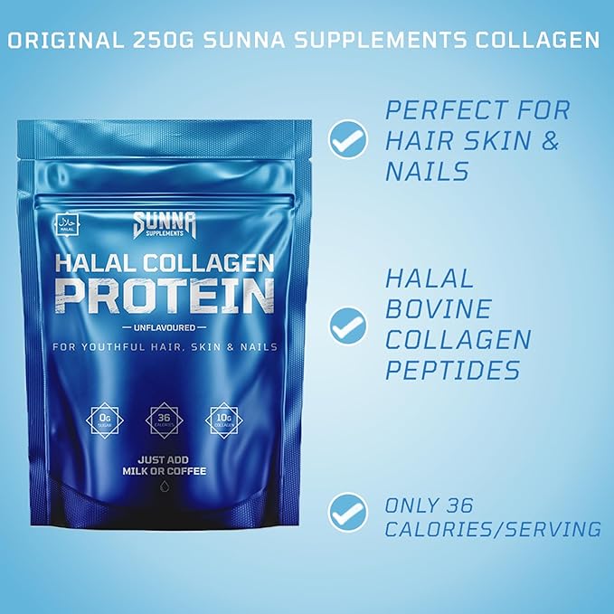 Halal Bovine Collagen Protein Powder for Hair Skin Nails and Joints - Type (I, III) Hydrolysed Premium Bovine Collagen Peptides for Women and Men | Gluten Free | Unflavoured