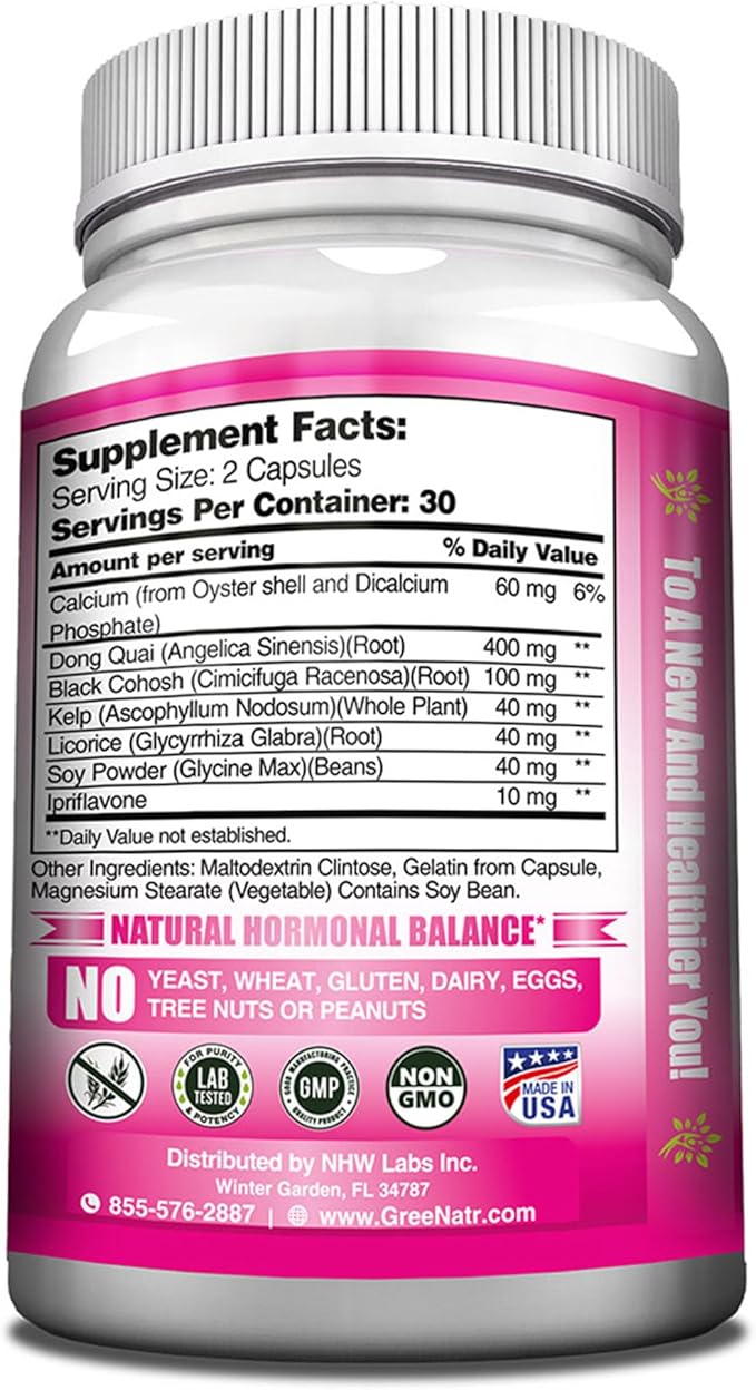 Herbal Menopause Support Complex for Hot Flashes, Night Sweats & Mood Swings Relief. Promotes Balanced Hormone Levels - Black Cohosh, Dong Quai, Licorice Root & Kelp Leaves (12 Bottles)