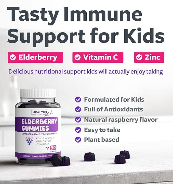 Sambucus Elderberry Gummies for Kids - Kids Immune Support Gummies with Black Elderberry Vitamin C and Zinc for Daily and Seasonal Wellness - Vegan Non-GMO & Lab Verified (3 Months Supply)