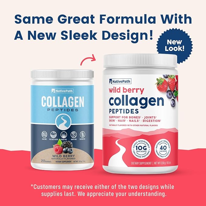NativePath Collagen Peptides - Hydrolyzed Type 1 & 3 Collagen. Keto & Paleo Grass-Fed Protein Powder for Hair, Skin, Nails, Bones, Joints, Digestion and More - No Gluten or Dairy (Wild Berry, 230g)