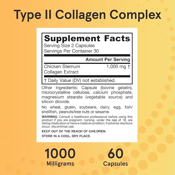 Jarrow Formulas Type II Collagen Complex 1000 mg Supplements, Supports Skin and Joint Health, 60 Capsules, 30 Day Supply