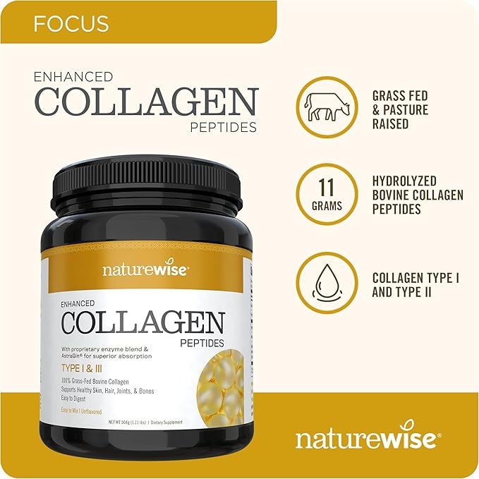 NatureWise Enhanced Collagen Peptides (45 Servings) - Hydrolyzed Type I & III + NatureWise Total Colon Care Fiber Cleanse with Herbal Laxatives, Prebiotics, & Digestive Enzymes