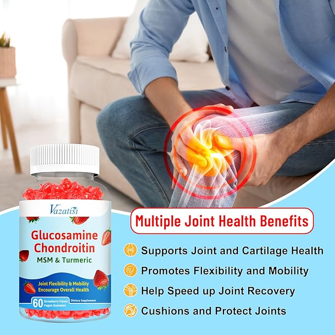 High Bioavailable Glucosamine Chondroitin Gummies with Turmeric & MSM, Boswellia -Joint Support Supplement - Cartilage Support, Flexibility & Strength - 60 Gummies