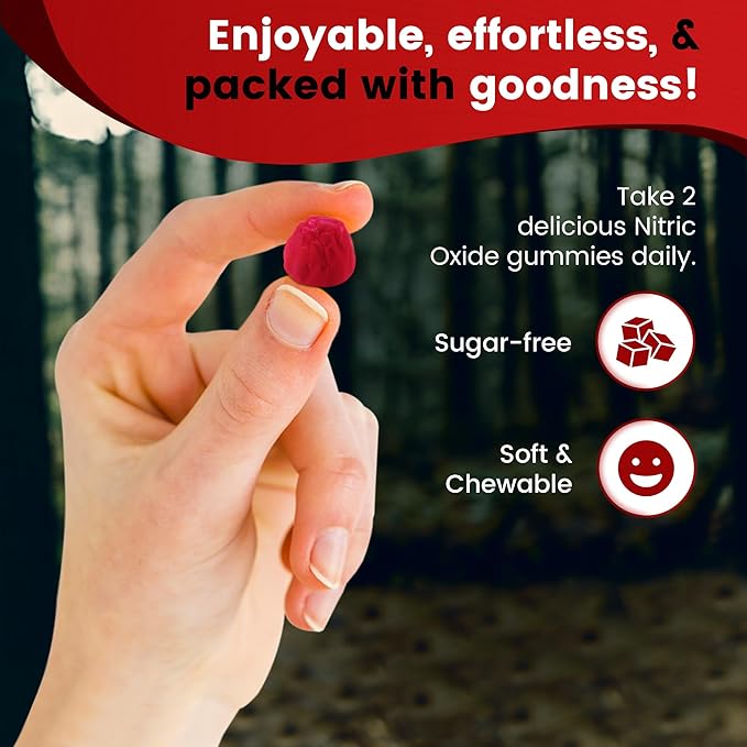 Nitric Oxide Gummies - Nitric Oxide Supplements for Men - Sugar-Free Beet Root & Cherry Chews for Energy & Circulation - Supports Heart Health & Blood Flow - Vegan, Non-GMO, 30 Count