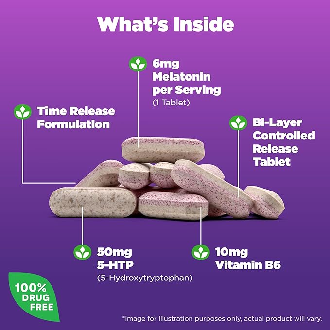 Natrol Melatonin + 5-HTP Advanced Time Release Sleep Aid, Triple Action Formula, Calm the Mind, Fall Asleep Faster and Stay Asleep Longer, 60 Bi-Layer Tablets, Up to a 60 Day Supply