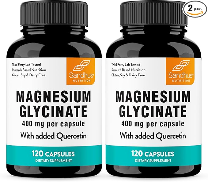 Sandhu's Magnesium Glycinate with Quercetin Capsules for Men & Women | Supports Immunity, Bone Health and Quality Sleep | 240 Count