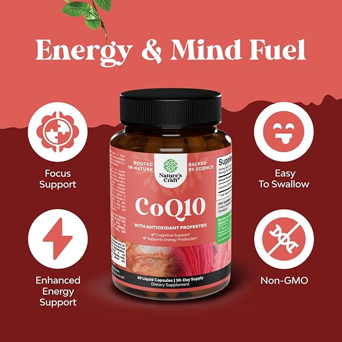 CoQ10 200mg per Serving Liquid Capsules Supplement - High Absorption Coenzyme Q10 200mg per Serving Heart Health and Potent Energy Support - Co Q10 Supplement for Fertility and Immune System Support