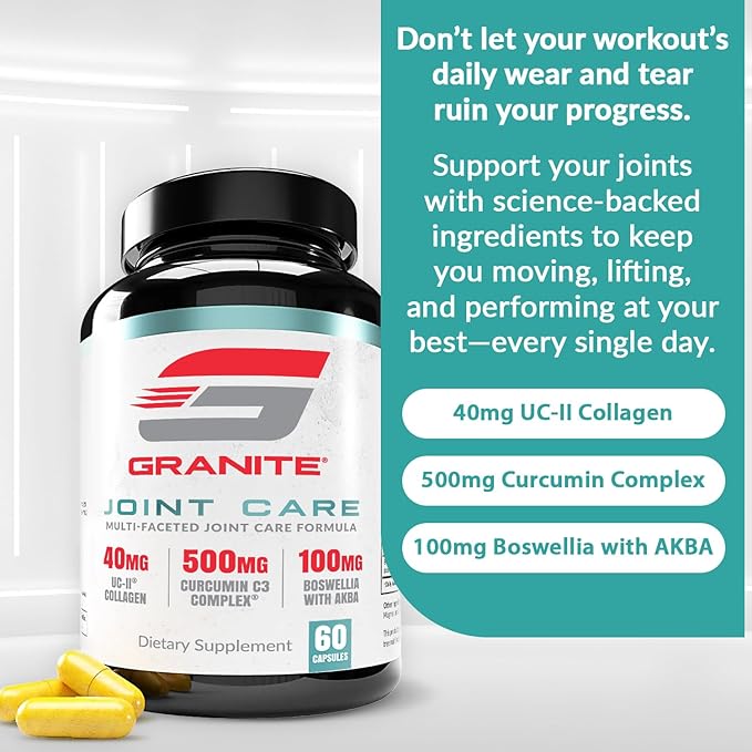 Granite Joint Care: Premium UC-II Collagen, Turmeric Curcumin C3, AKBA Boswellia + More - All-in-One Support for Joint Mobility, Comfort & Strength (60ct)