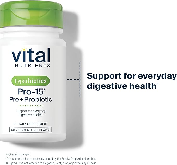 Hyperbiotics Vital Nutrients Pro-15 Prebiotics + Probiotics for Women and Men | 15 Science Backed Strains | Supports Occasional Constipation, Diarrhea, Gas & Bloating | 60 Vegan Time Release Pearls