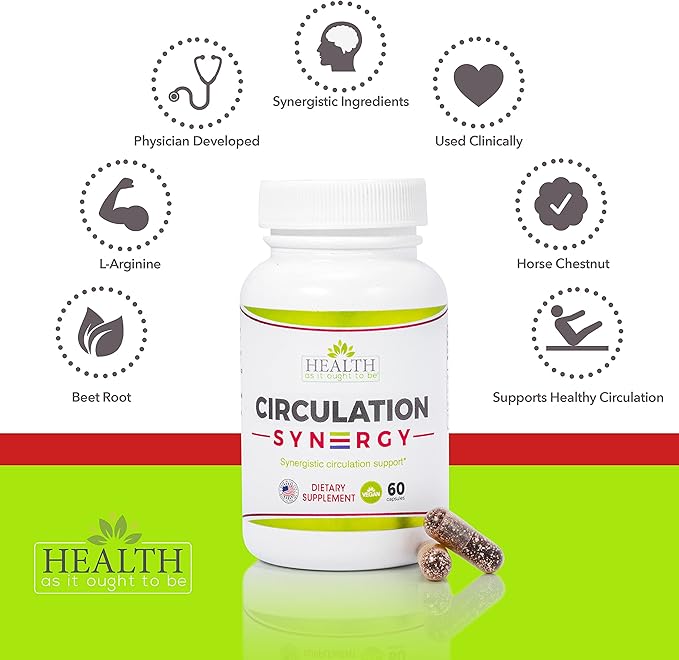 Health As It Ought To Be Circulation Syn3rgy Supplement | Physician Formulated Capsules with Beet Root, L-Arginine, Horse Chestnut | 60 Capsules