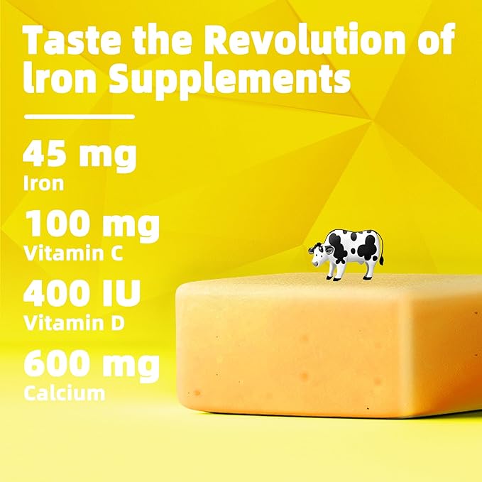 Iron Soft Chews Supplement with Vitamin C | Pineapple Flavored | Gluten Free | Iron Supplement for Women Men and Kids | 60 Count | 2 Month Supply