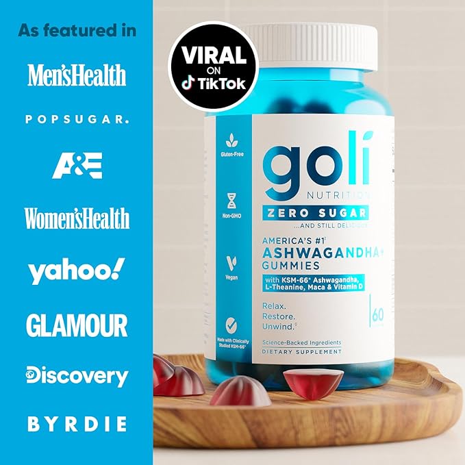 Goli Zero Sugar Ashwagandha & Vitamin D, Maca, L-Theanine Gummies, No Artificial Sweeteners, No Sugar Alcohols. Mixed Berry, KSM-66, Vegan, Plant Based, Non-GMO, Gluten-Free & Gelatin Free. (3)
