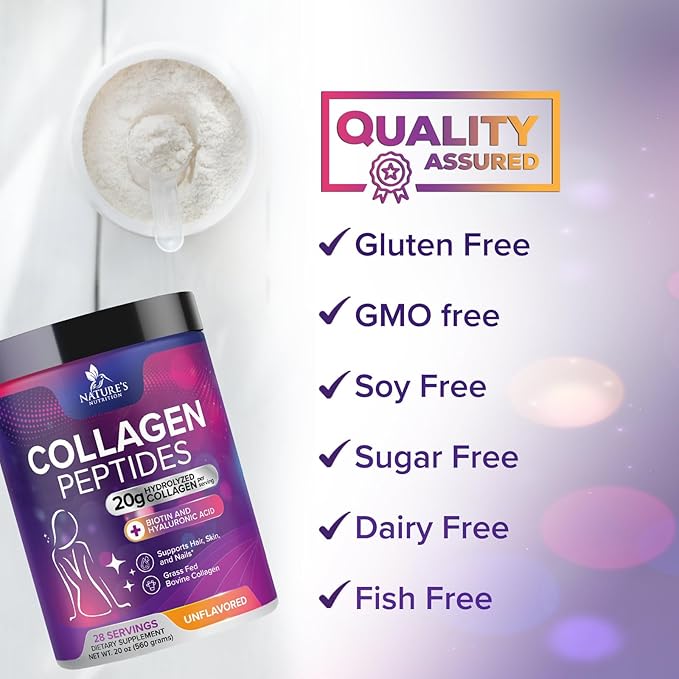 Collagen Peptides Powder for Women & Men - Hydrolyzed Type 1 & 3 Collagen Powder & Hyaluronic Acid - Vital Support for Hair, Nail, Skin, Bone & Joint Health - Zero Sugar, Unflavored - 28 Servings