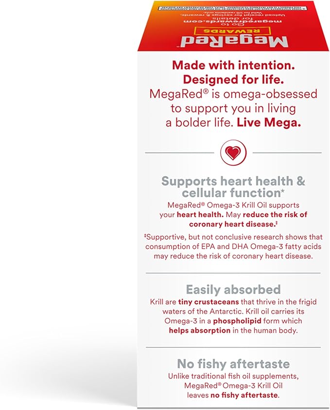 MegaRed Antarctic Krill Oil 750mg, Omega 3 Fatty Acid Supplement, Ultra Concentrate EPA & DHA Softgels, Antioxidant Astaxanthin, Heart Health Supplement with No Fish Oil Aftertaste, 80ct