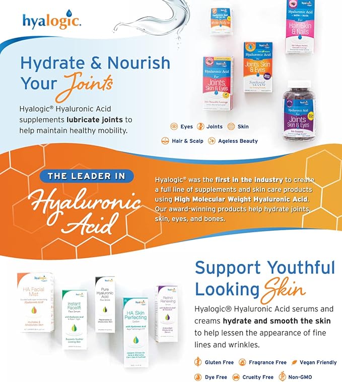 Hyalogic Collagen Peptides Powder w/Hyaluronic Acid, Hydrolyzed Types 1 & 3, Grass Fed, Keto Protein Powder Supplement for Hair Growth, Skin, Nails Unflavored Easy to Mix 6.4 oz (180 gr.)