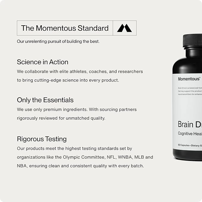 Momentous Brain Drive Nootropic Supplement - Brain Supplement for Memory and Focus Support - NSF Certified, GMO-Free, Gluten Free, 30 Servings