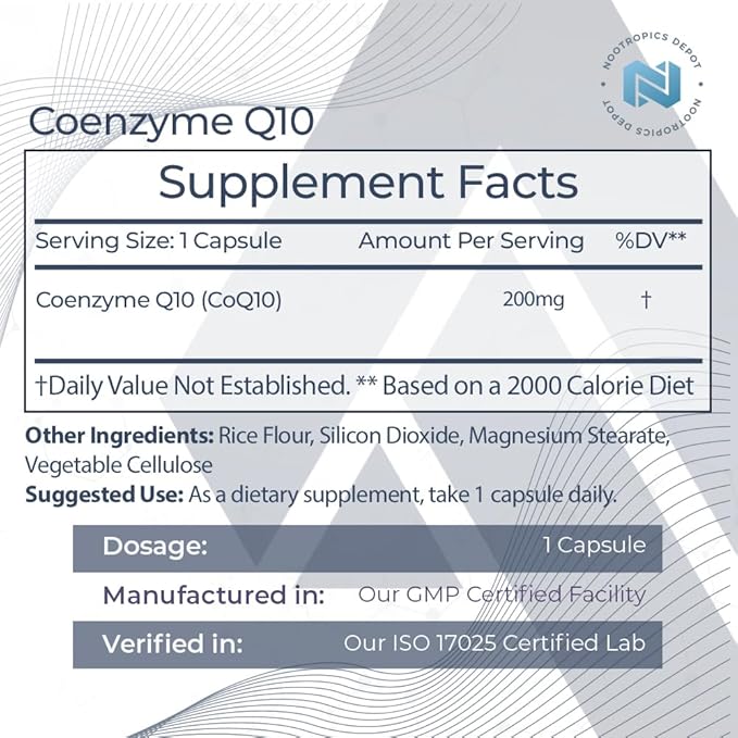 Nootropics Depot CoEnzyme Q10 Capsules | 200mg | Ubiquinone | 180 Count | Energy, Cognitive & Cellular Function