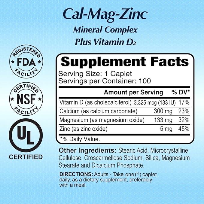 ALFA VITAMINS Calcium, Magnesium, Zinc Plus Vitamin D3, Supports Bone Health, Immune Function & Energy Production, 300mg Calcium, 133mg Magnesium, 5mg Zinc, 133 IU Vitamin D3, 100 Tablets