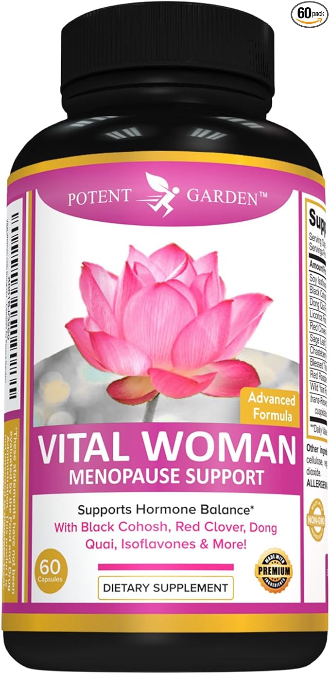 Potent Garden Menopause Relief Supplement with Black Cohosh, Soy Isoflavones, and Don Quai, Hot Flash Relief & Night Sweats Relief for Women, Non-GMO, 60 Capsules, 30 Servings