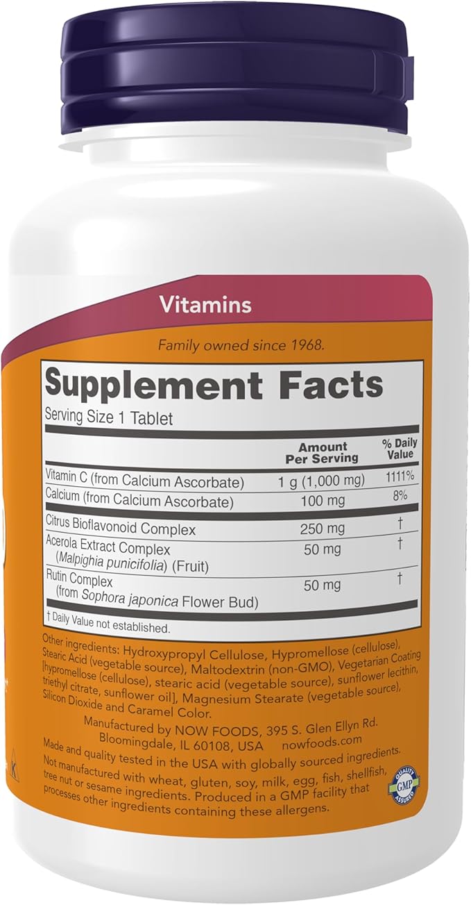NOW Foods Supplements, Vitamin C-1000 Complex with 250 mg of Bioflavonoids, Buffered, Antioxidant Protection*, 90 Tablets