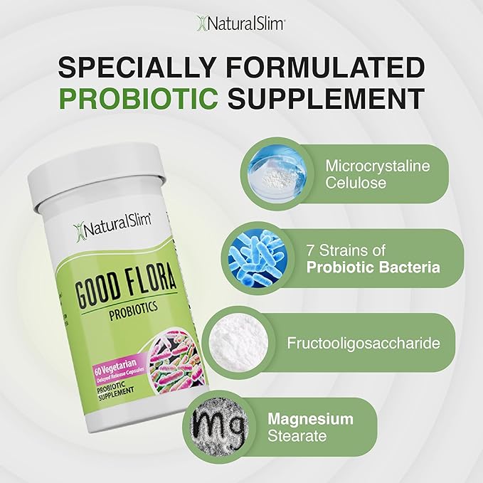 NaturalSlim Probiotics for Digestive Health Good Flora Probiotic Capsules - Intestinal Flora & Immune Support Gut Health Supplements with 7 Powerful Probiotic Strains 3 Pack - Gluten Free 60 Capsules
