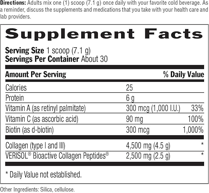 Country Life Maxi-Collagen 7000 Powder - Verisol Bioactive Collagen Peptides, Vitamin C, A & Biotin, 4,500 mg Types I & III Grass-Fed Collagen - Supports Skin, Hair, Nails & Joint Health, 7.5 oz