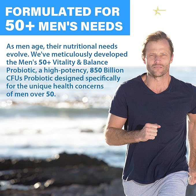 Probiotics for Men, Advanced 50+ Mens Probiotic, Comprehensive Gut & Energy Support with 850 Billion CFU, 1800mg Prebiotics Fiber – Tailored Wellness mens probiotics for gut health over 50, 180Capsule