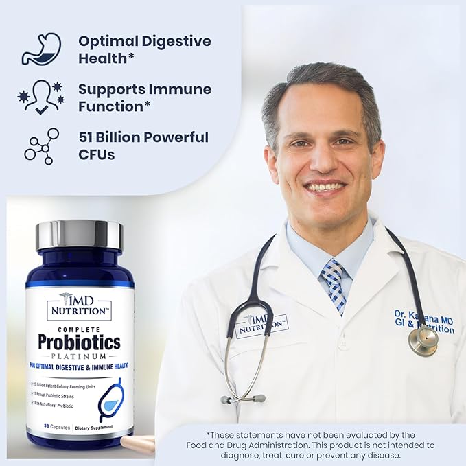 1MD Complete Probiotics Platinum | Supports Digestive Health | with Nourishing Prebiotics, 51 Billion Live CFU, 11 Strains, Dairy-Free | 30 Vegetable Capsules (2-Pack)